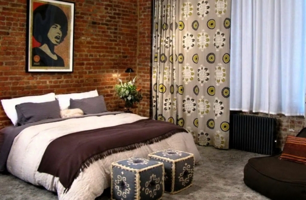 Кирпичная стена в спальне: цвета, формы, способы отделки